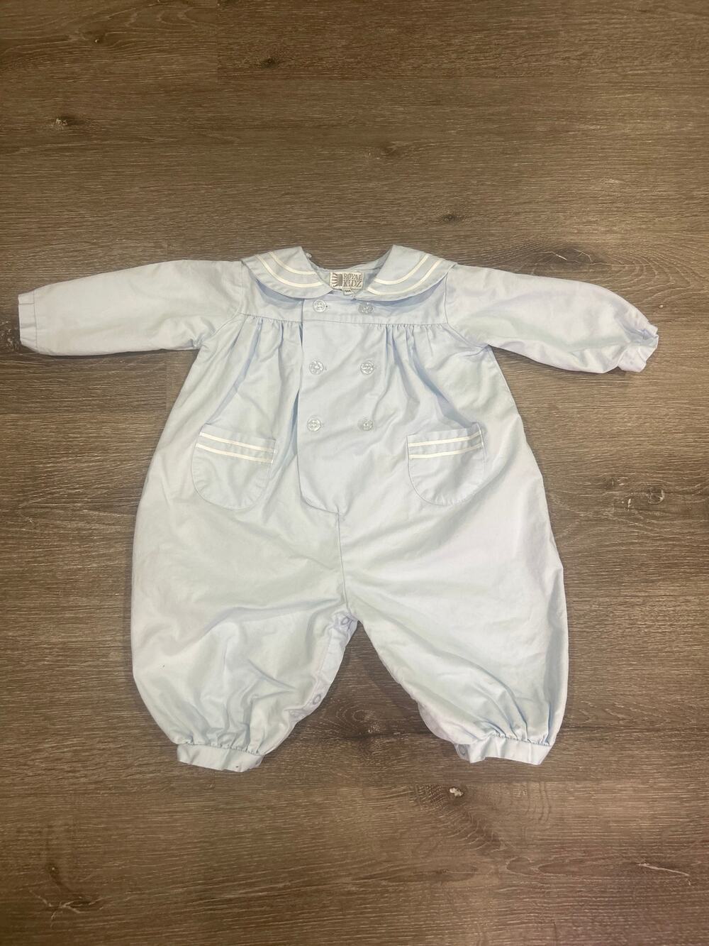 VTG Royal Child Boy Bubble Romper 9M Light Blue Pintuck Heirloom Philippines